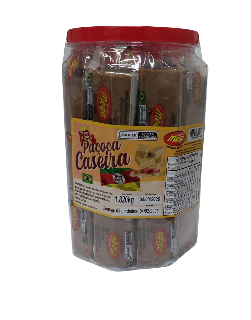 Paçoca Caseira Pote - 1,820kg com 65un de 28g