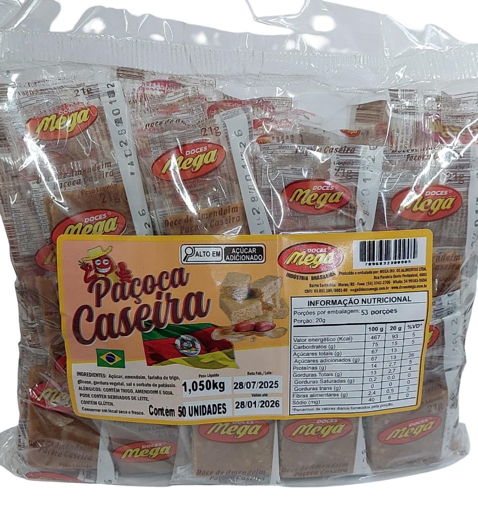 Paçoca Caseira - 1,050kg com 50unidades de 21g