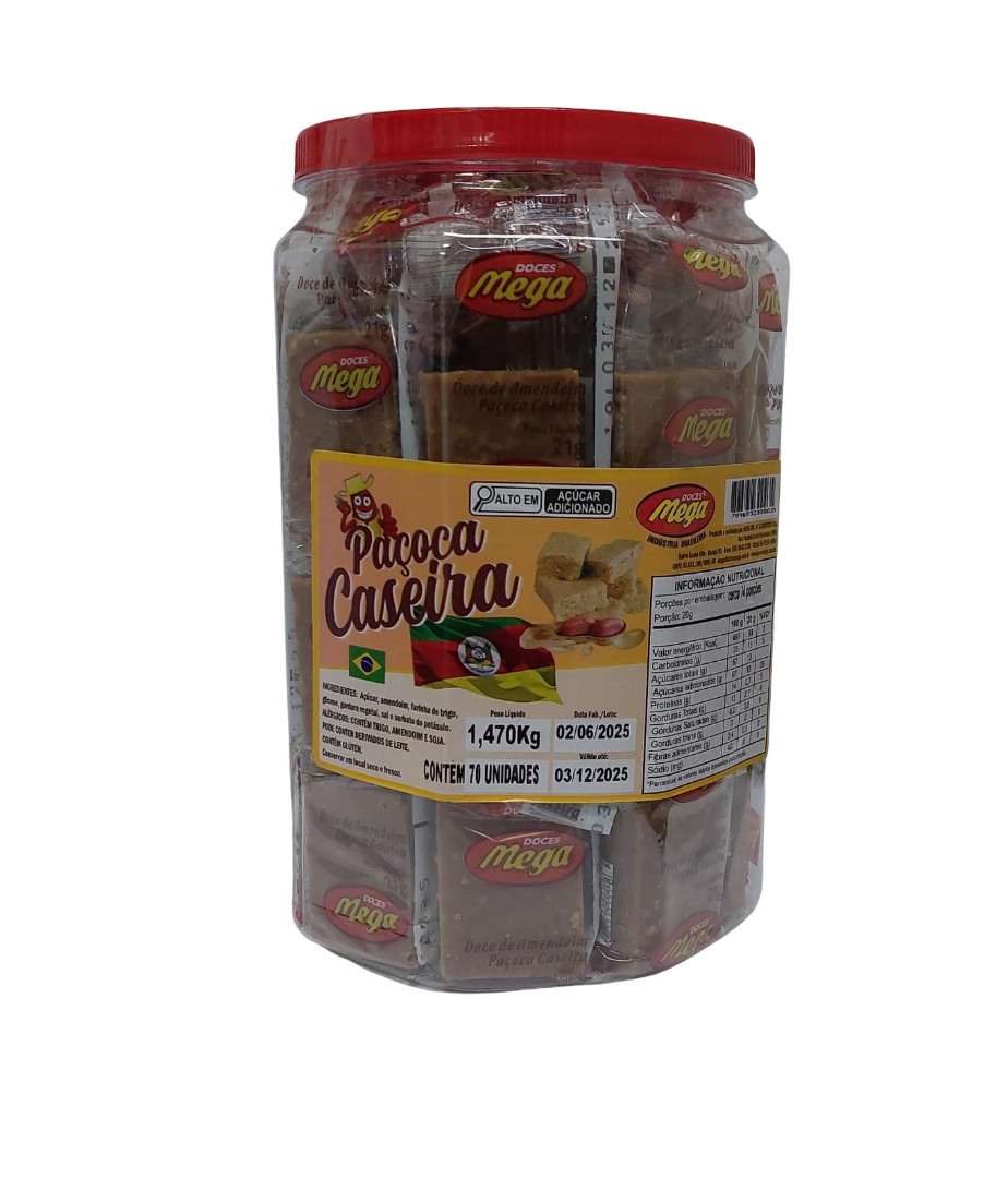 Paçoca Caseira Pote - 1,470kg com 70un de 21g